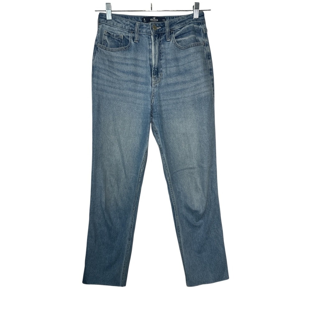 Hollister Jeans Womens‎ Size 3L Ultra High Rise Mom Blue Denim Raw Hems Distress